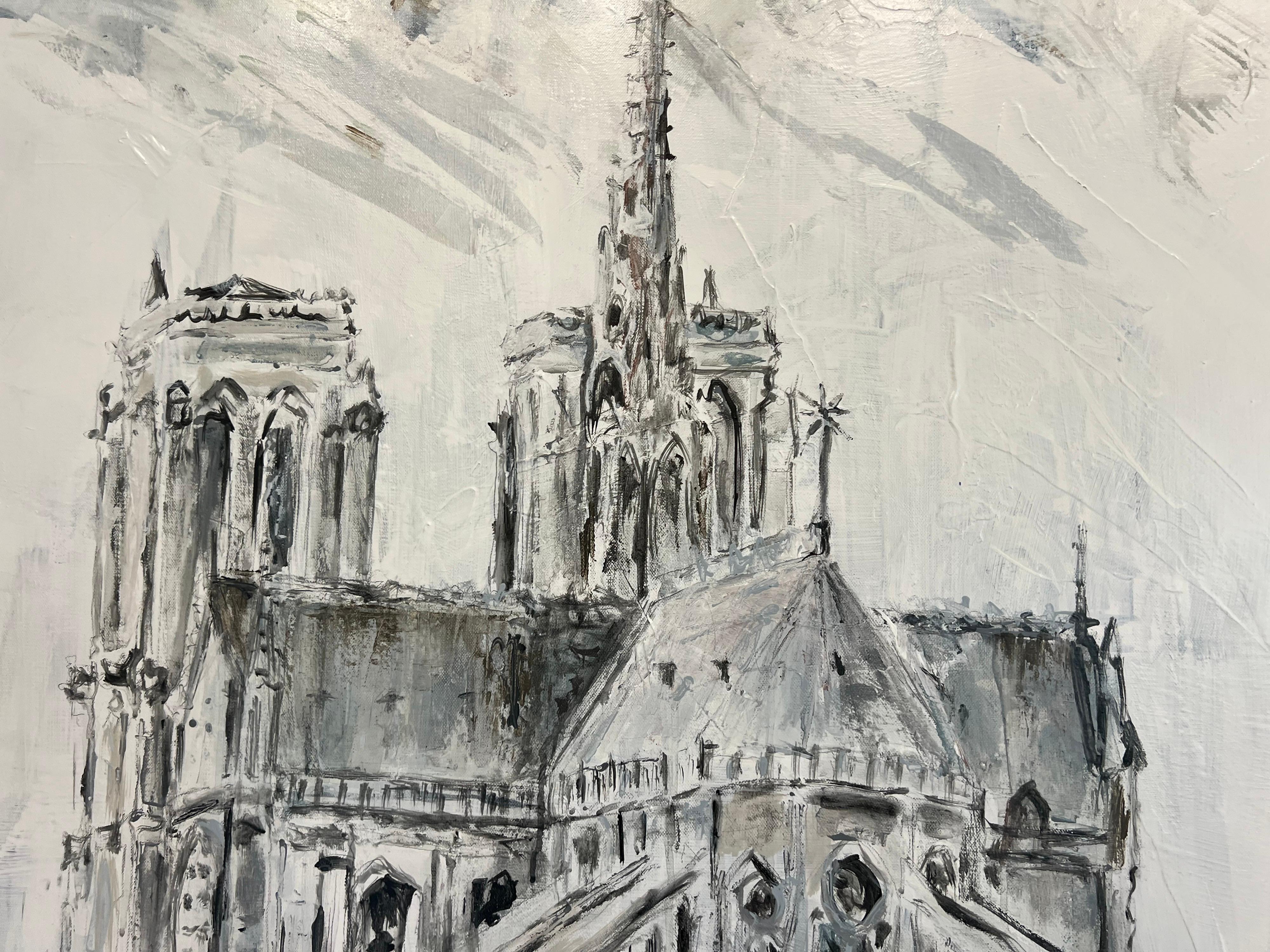 Our Lady of Paris by Sarah Robertson Painting on Canvas with Black and White 2