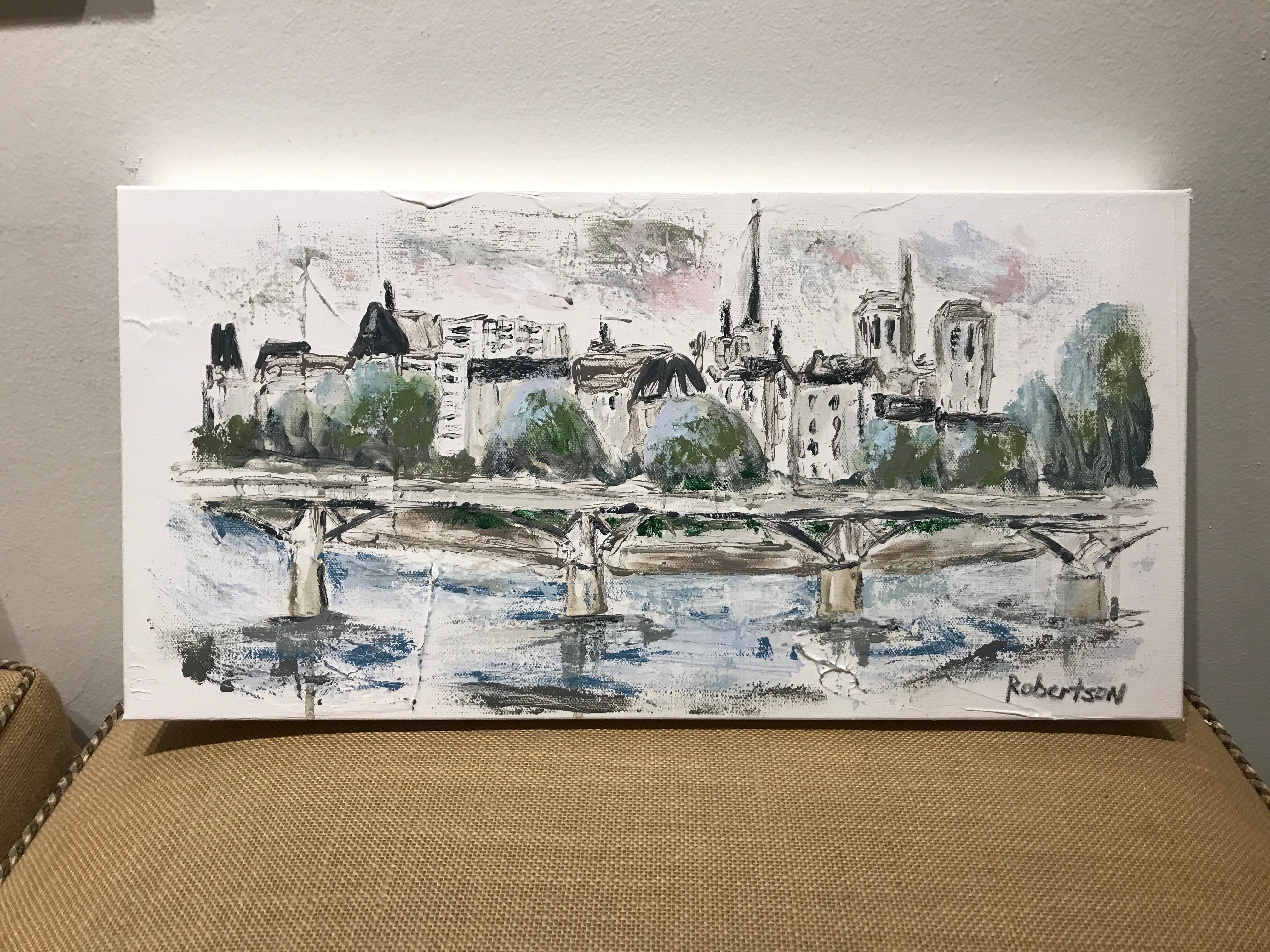 Pont des Arts Over River Seine, Sarah Robertson Impressionist Parisian Scene 1