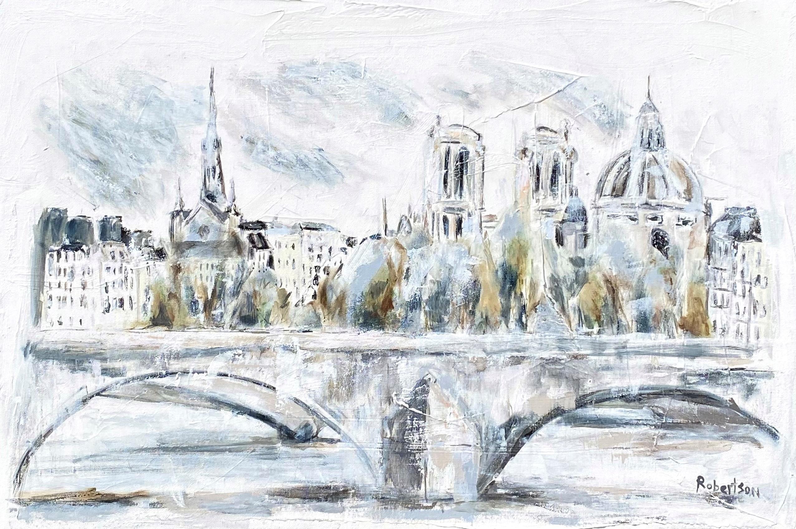 Port Royal Bridge Paris View by Sarah Robertson, Impressionist Paris Painting