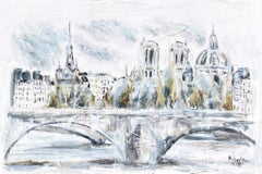 Port Royal Bridge Paris, Ansicht von Sarah Robertson, impressionistisches Pariser Gemälde