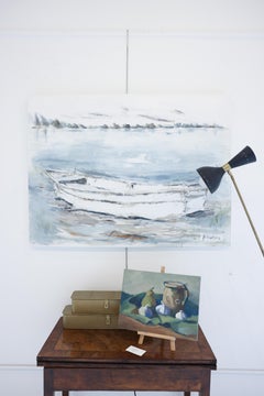 Quiet and Calm by Sarah Robertson, Large horizontal boat Painting on Canvas