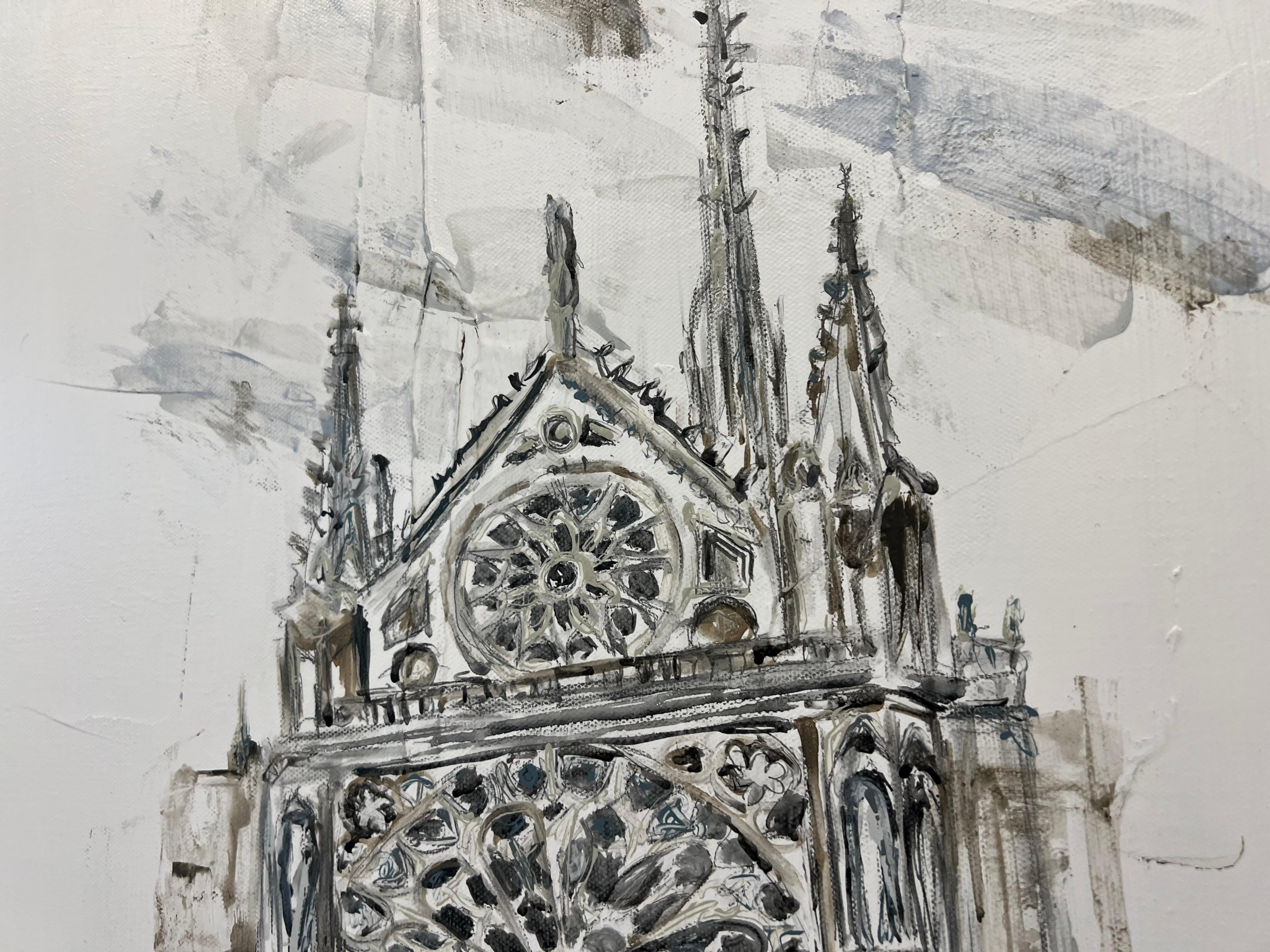 Rose Window by Sarah Robertson, Vertical Parisian Painting on Canvas 1