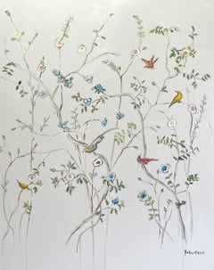 The Garden by Sarah Robertson, Large Vertical Mixed Media Floral Painting