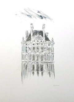 Der Louvre von Sarah Robertson, Paris, Gemälde auf Papier mit Schwarz-Weiß