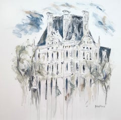 The Louvre, Paris, by Sarah Robertson, Gray, Blue Impressionist Canvas Painting