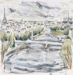 The River Seine - Paris by Sarah Robertson, Large Mixed Media on Canvas Painting