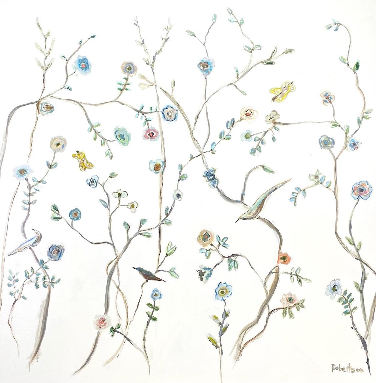 Jardín de mariposas amarillas by Sarah Robertson, Pintura floral cuadrada