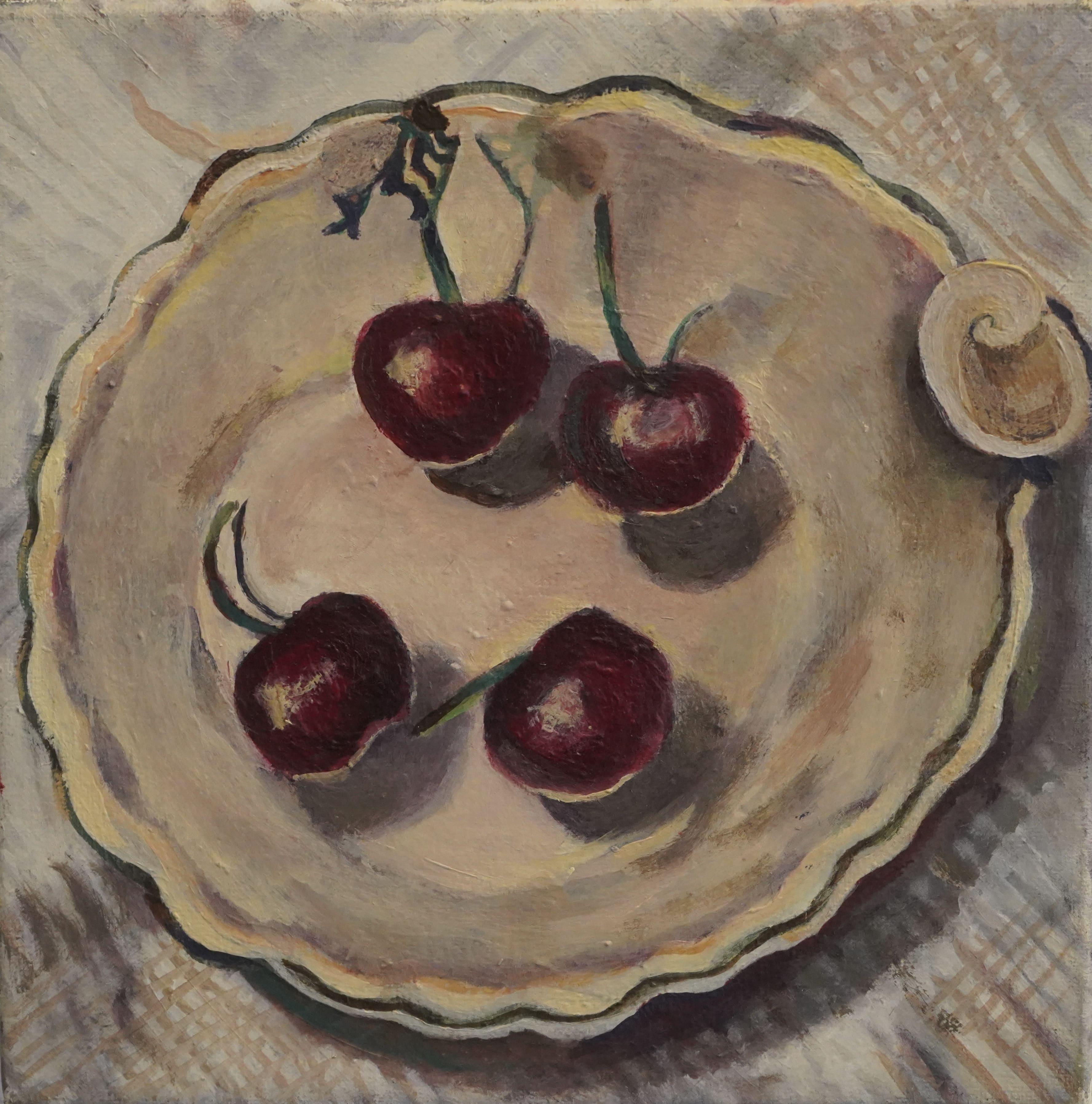 Sarah Rozell White Still-Life Painting - Oil Painting, Fruit Painting, Cherries Painting, Small Painting on canvas