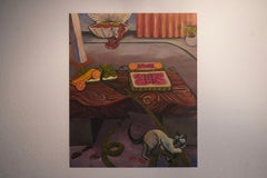 Oil Painting, Interior View Painting, Cat Painting, Pop Art