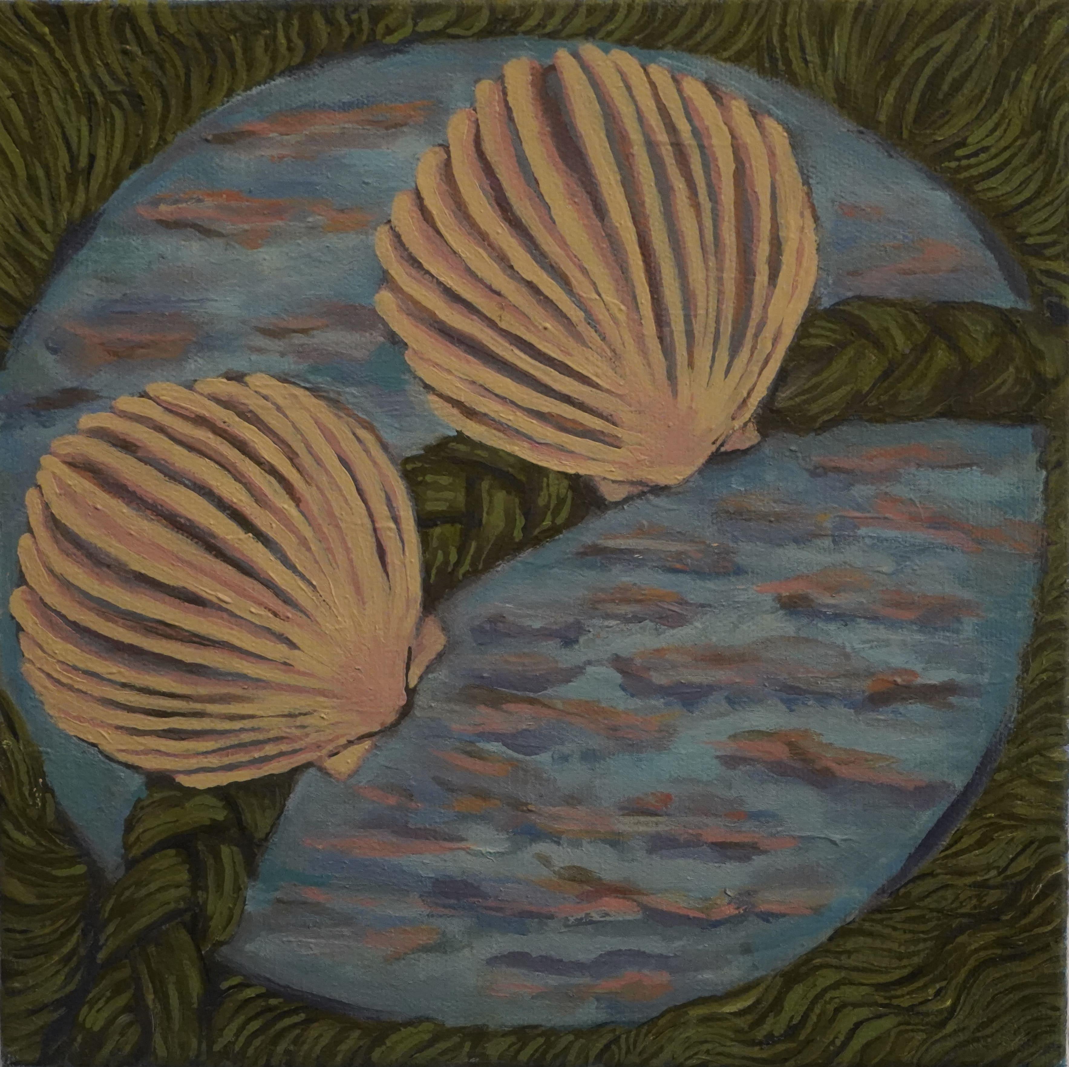 Sarah Rozell White Still-Life Painting - Sea Yarn, Sea shell, Surrealist, Small Oil Painting