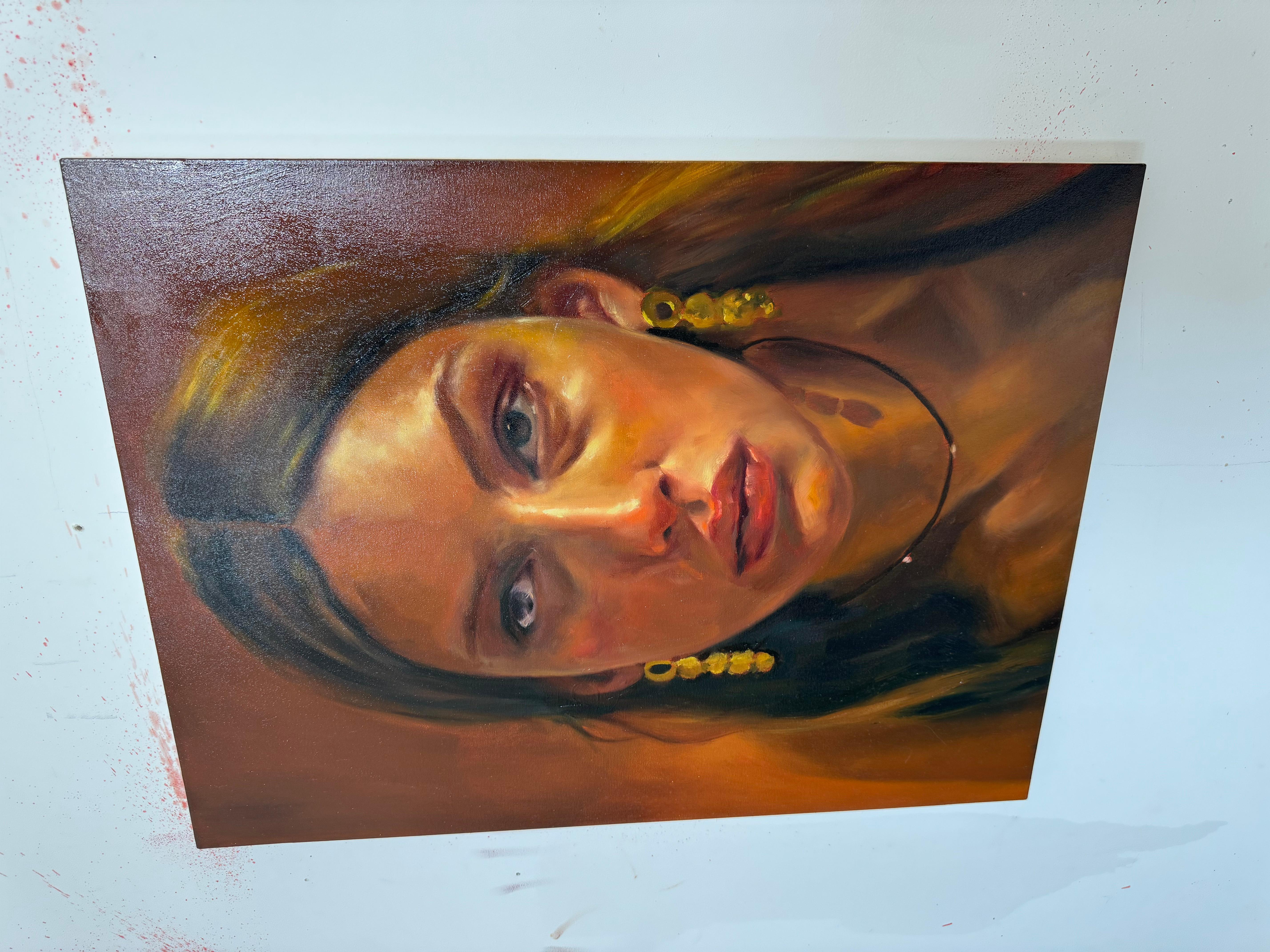 From my portrait series --- this painting photographs differently in different lighting so I've tried to include a few different images. More photos can be provided upon request!