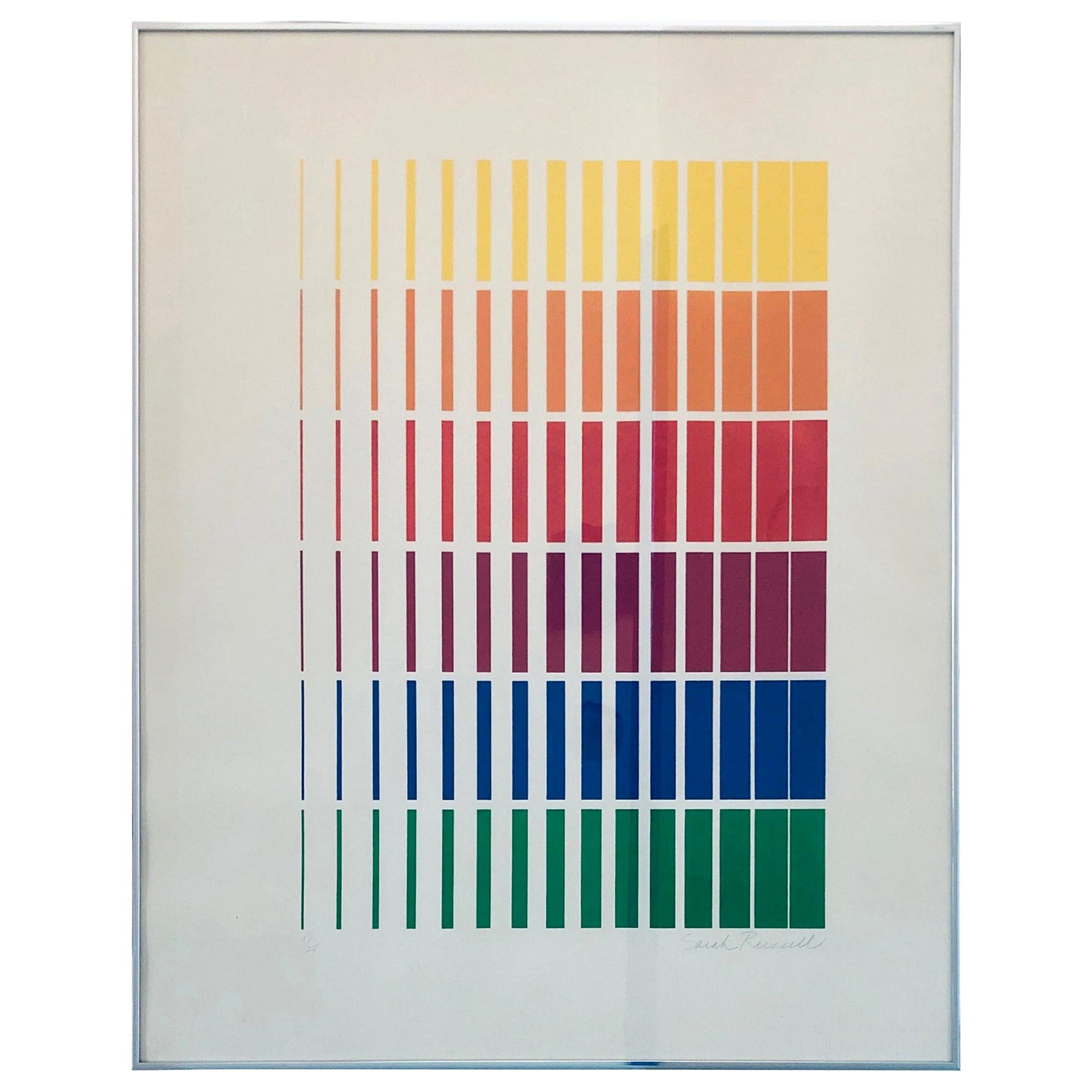Sarah Russell Abstract Lithograph in Green, Blue, Yellow, Red, Orange and Purple For Sale