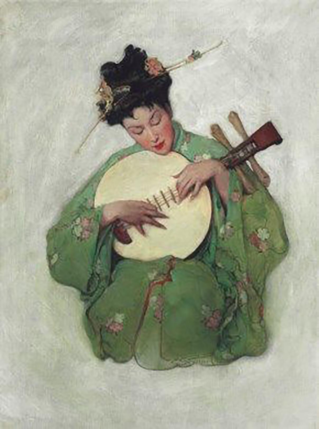 Sarah S. Stilwell Weber Figurative Painting - Kimono, Saturday Evening Post Cover, February 1907