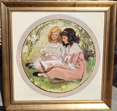 Girls Reading in the Grass, Original book cover for "A Little Maid of Virginia"
