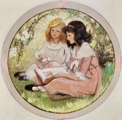 Girls Reading in the Grass, Original book cover for "A Little Maid of Virginia"
