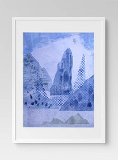Sea Stacks Monotype Print, Abstract Mixed Media, Framed, 2010s
