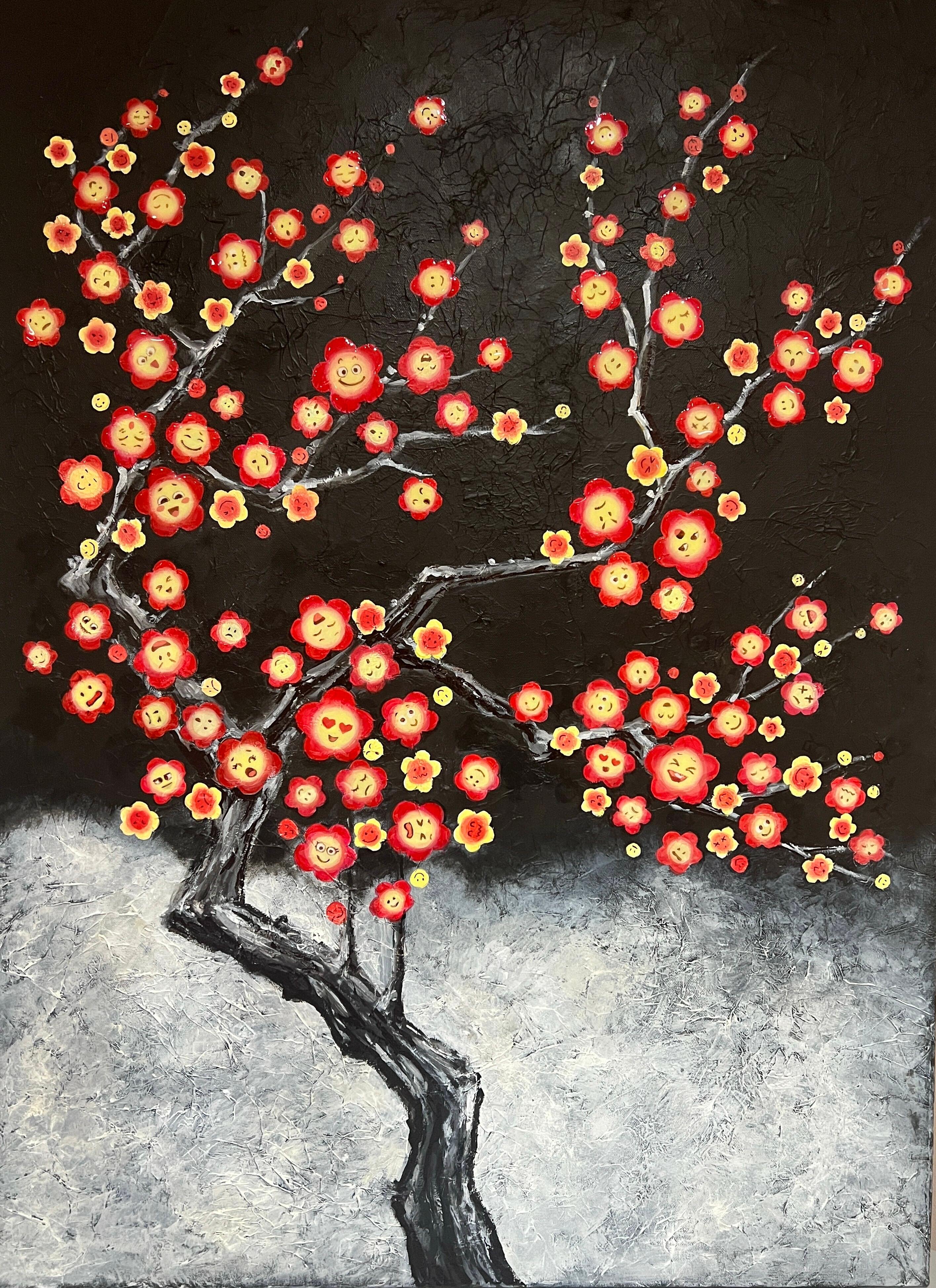 Sarah Shinhyo Kim Abstract Painting - Past and Present II (Cherry Blossom)