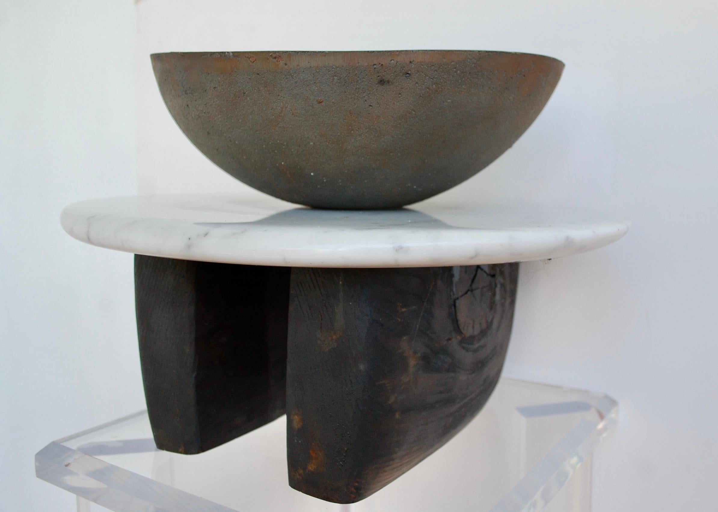 Sarah Shwartz Figurative Sculpture - Bronze Bowl With Marble and Wood Sculpture