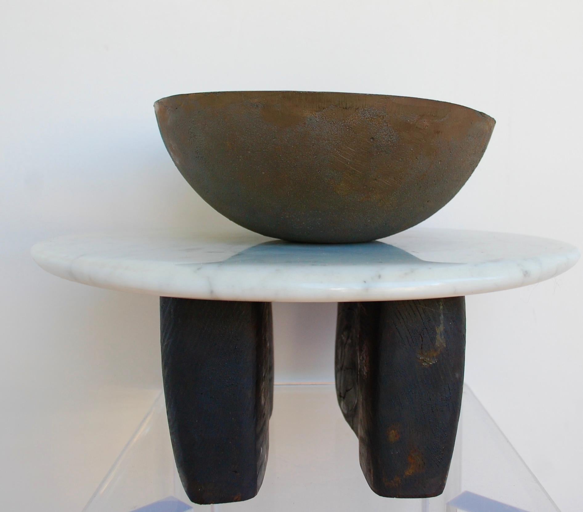 Bronze Bowl With Marble and Wood Sculpture - Brown Figurative Sculpture by Sarah Shwartz