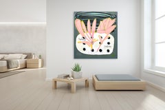 Ella Prefirió El Lado Oscuro - Gran Pintura Original Verde Rosa Blanco Texturizada