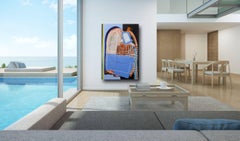 Il Forte protetto  - Quadro astratto contemporaneo di grandi dimensioni in blu