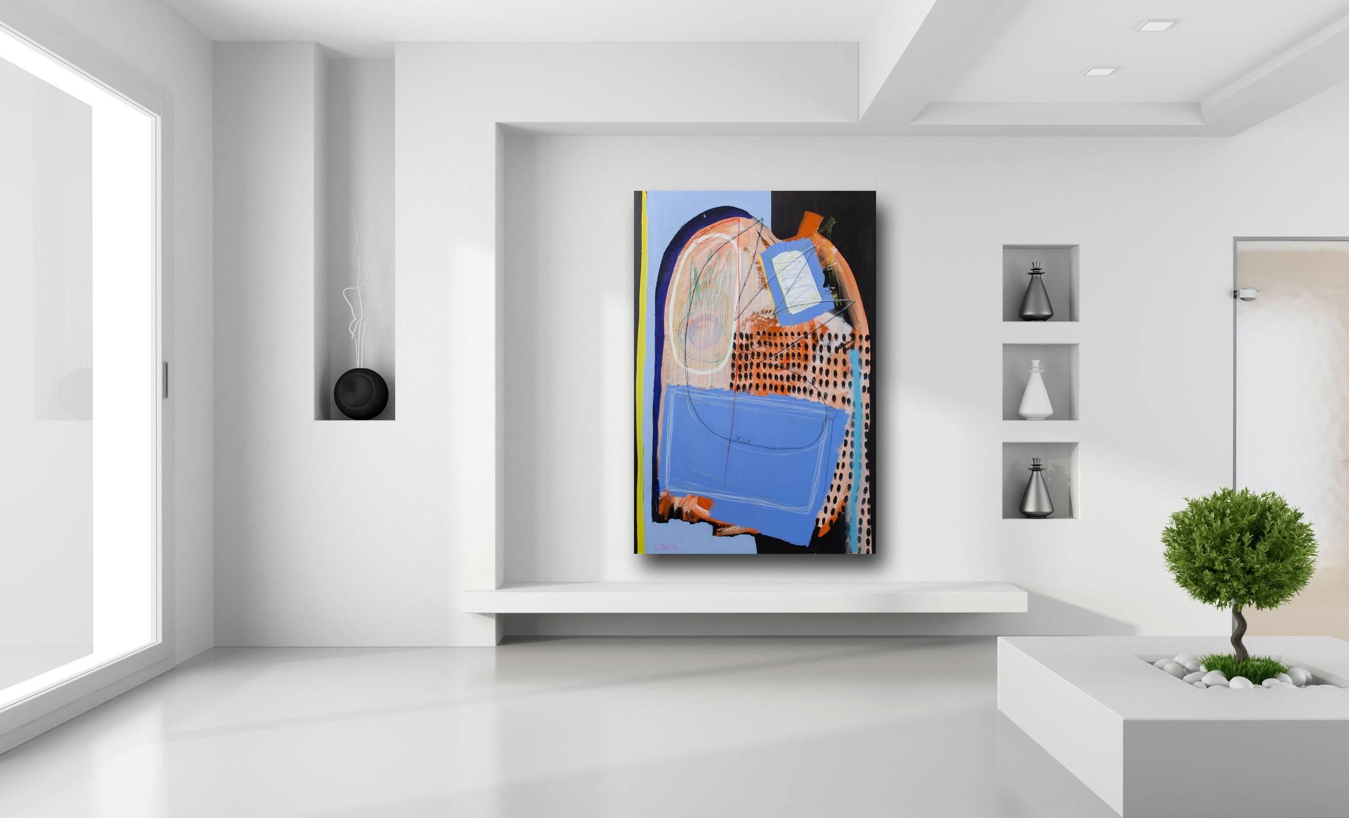 El Fuerte Protegido  - Gran Cuadro Abstracto Contemporáneo Sobredimensionado Azul en venta 3