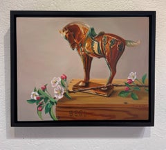"Apple Blossoms with Horse" - Realist Representational Still-Life, Oil Painting