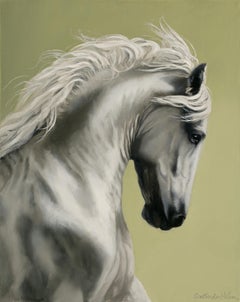 « Brave Heart » de Sarah van der Helm, peinture à l'huile originale, cheval blanc