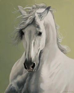Tempest par Sarah van der Helm, peinture à l'huile originale, cheval blanc