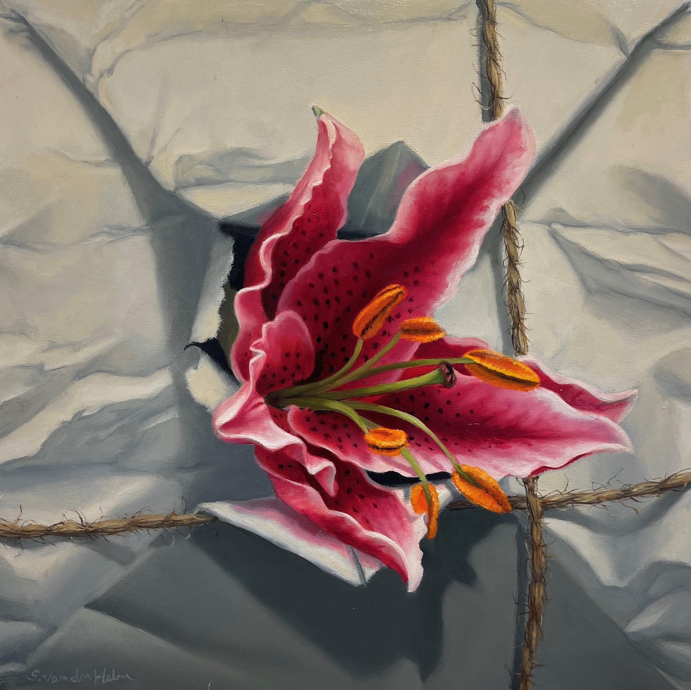 "Weißes Paket mit Sterngucker" - Ölgemälde auf Wiegeplatte