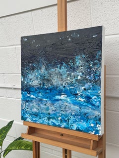 Blue & White Textured Abstract Painting "Stormy Waters" by Contemporary Artist