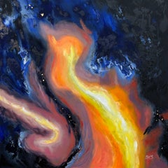 Elemental Abstract Fire & Water by Contemporary British Artist, Oil on Canvas