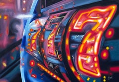 Máquina tragaperras «Lucky Sevens Jackpot», serie «Casino Games Room», óleo sobre lienzo, 2026