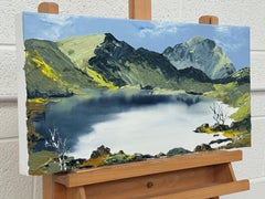 Panoramaansicht eines Bergsees in Snowdonia, Wales, im Schnee, Öl auf Leinwand