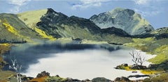 Panoramic Mountain Lake Study of Snowdonia Wales in the Snow, Oil on Canvas