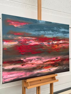 Pink & Turquoise Blue Abstract Seascape Landscape Cloudscape, Oil on Canvas 2026