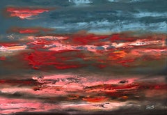 Pink & Turquoise Blue Abstract Seascape Landscape Cloudscape, Oil on Canvas 2026