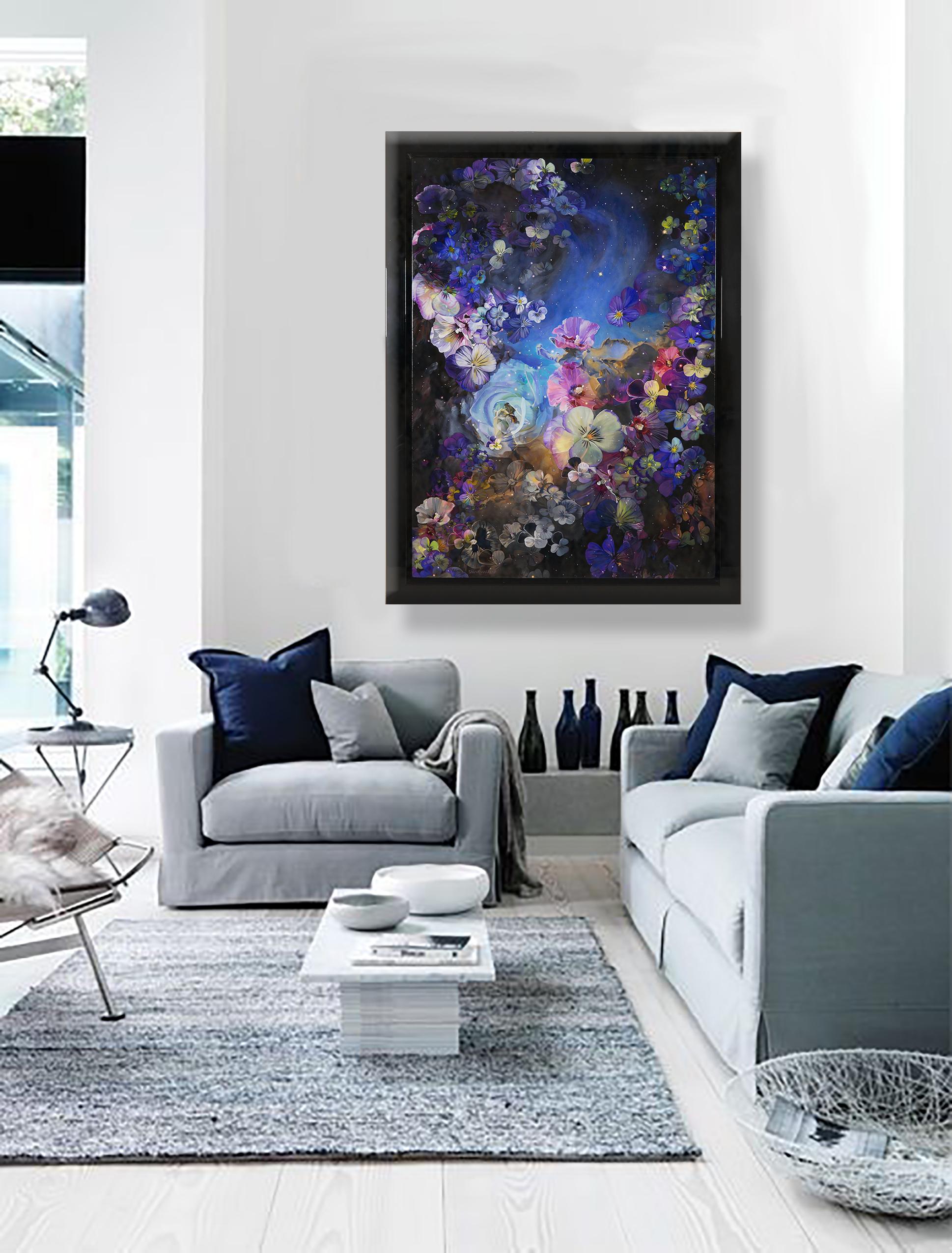 Flower Nebula - superbe peinture contemporaine d'inspiration florale de Sarah Warren en vente 1