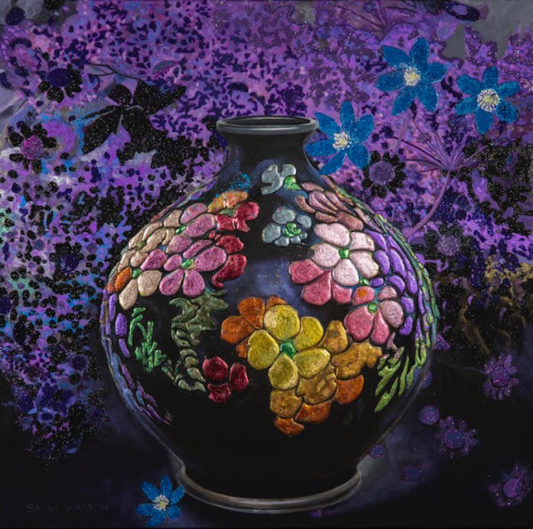Blumentopf, zeitgenössisches, floral inspiriertes Gemälde der Künstlerin Sarah Warren