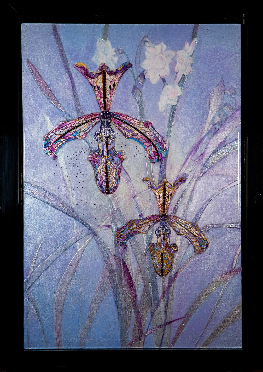 Belle peinture de l'artiste britannique Sarah Warren intitulée « Jewelled Orchids »