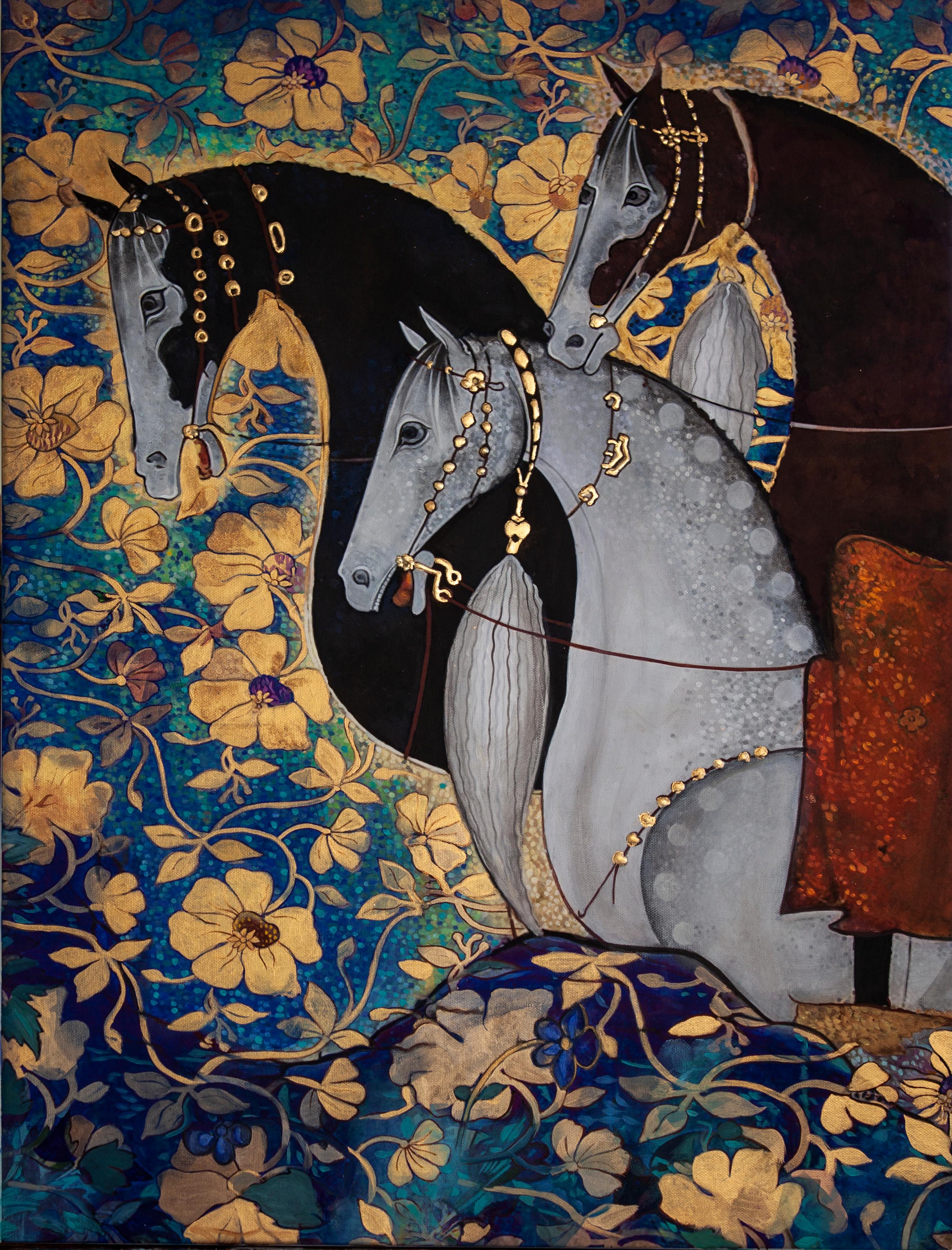 Three Horses - Contemporary Painting by Sarah Warren