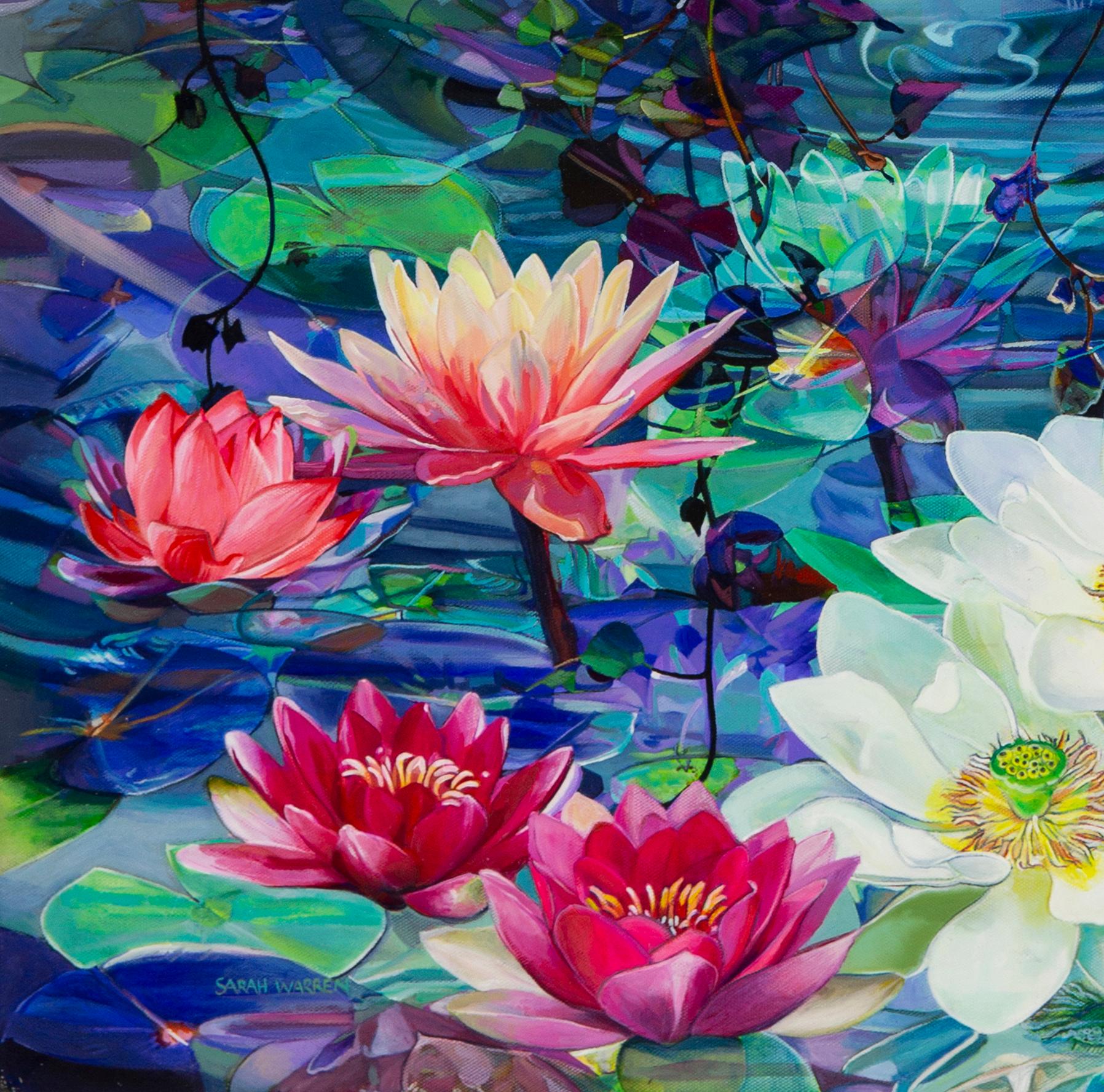 Gemalt mit Acrylfarben auf gespannter Leinwand. In diesem Gemälde wollte Sarah die Natur sprechen lassen, wie eine stumme Sprache. 

waterlily Pool