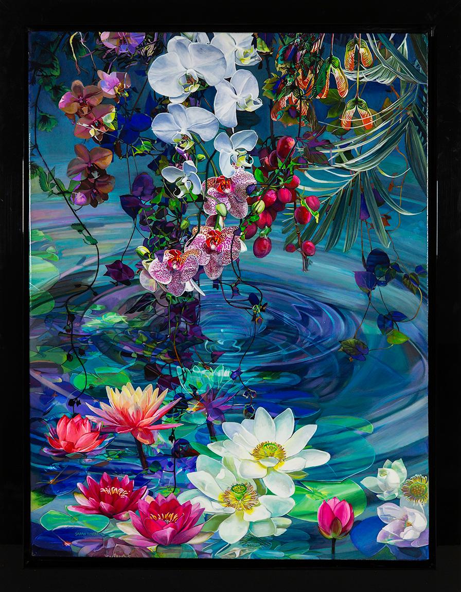 Waterlily Pool impresionante cuadro floral contemporáneo de Sarah Warren en venta 1