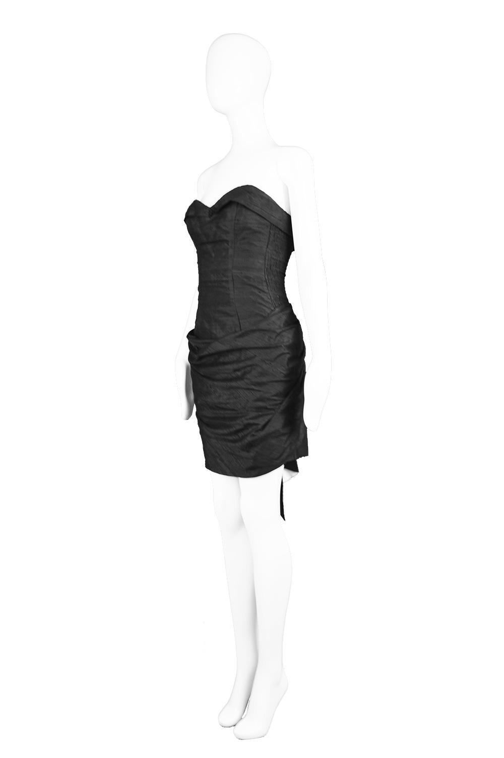 Sarah Whitworth Pure Silk Dupion Black & White Gothic Bustle Vintage Party Dress 1