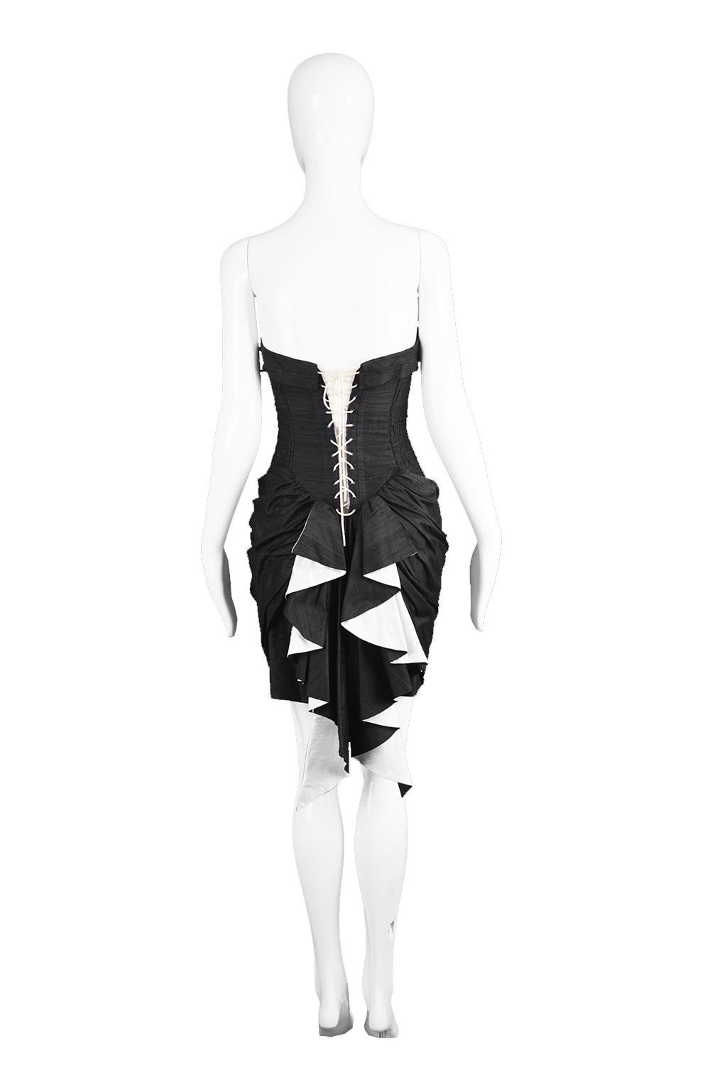 Sarah Whitworth Pure Silk Dupion Black & White Gothic Bustle Vintage Party Dress 2