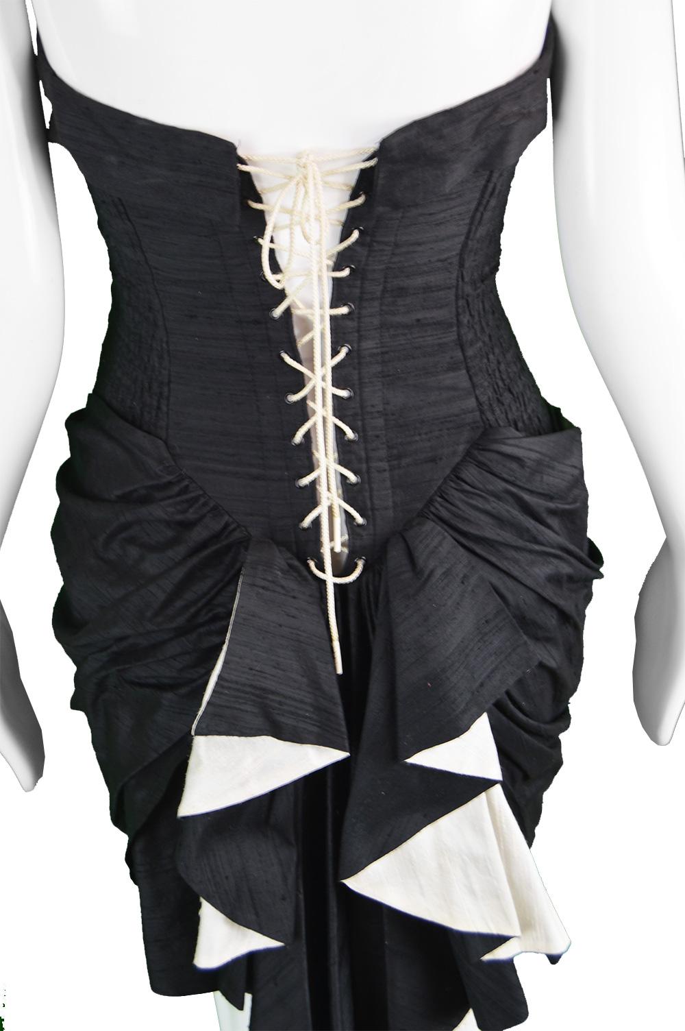 Sarah Whitworth Pure Silk Dupion Black & White Gothic Bustle Vintage Party Dress 3
