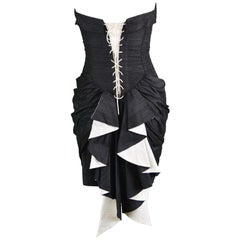 Sarah Whitworth Pure Silk Dupion Black & White Gothic Bustle Vintage Party Dress