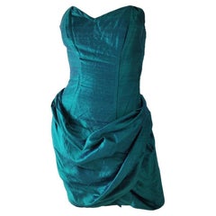 Sarah Whitworth Vintage 80s Sexy Green Silk Evening Party Corset Dress, 1980s