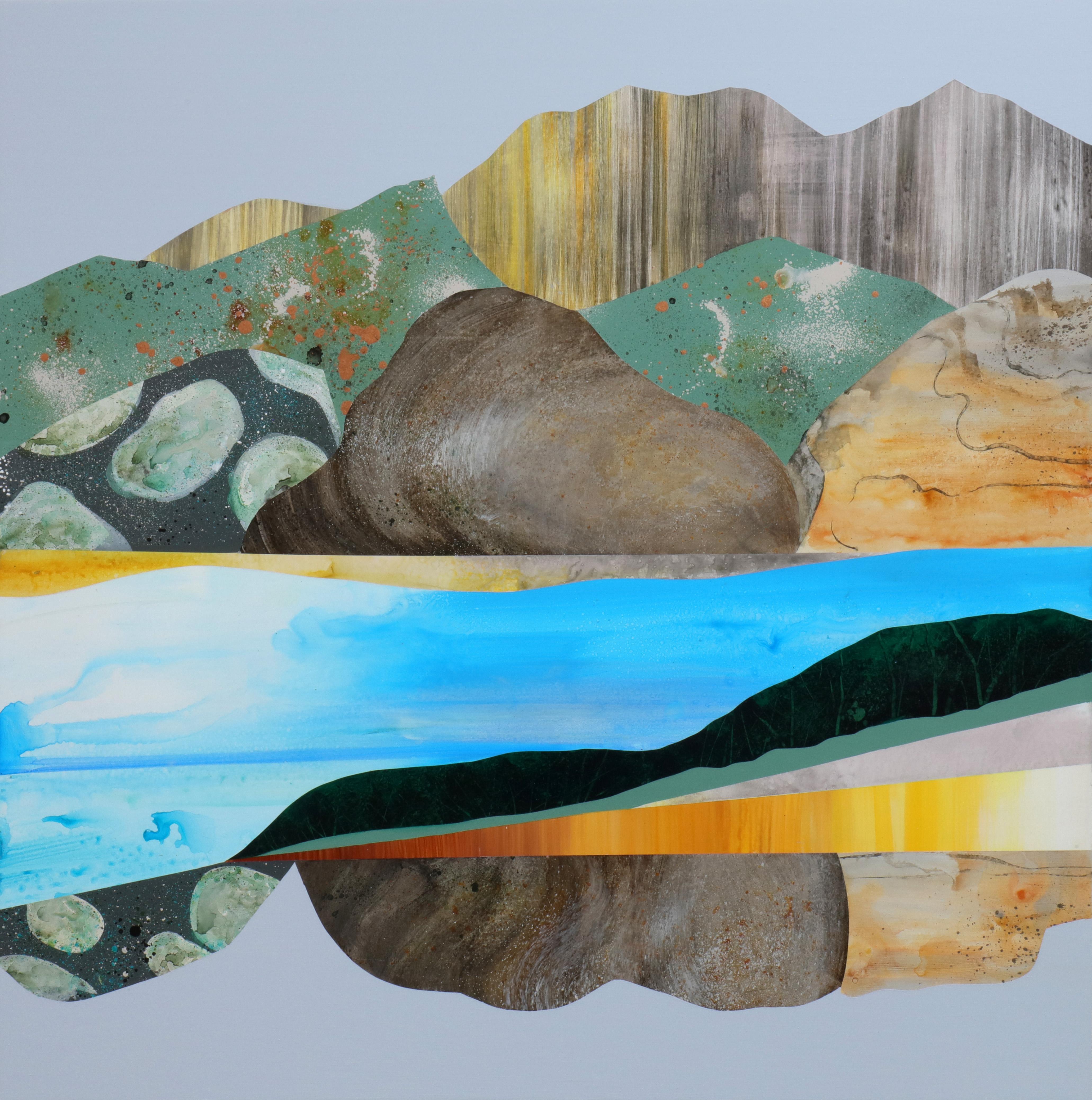 Landscape Painting di Sarah Winkler - Roccia del fiume: Arenaria, turchese, breccia, gneiss