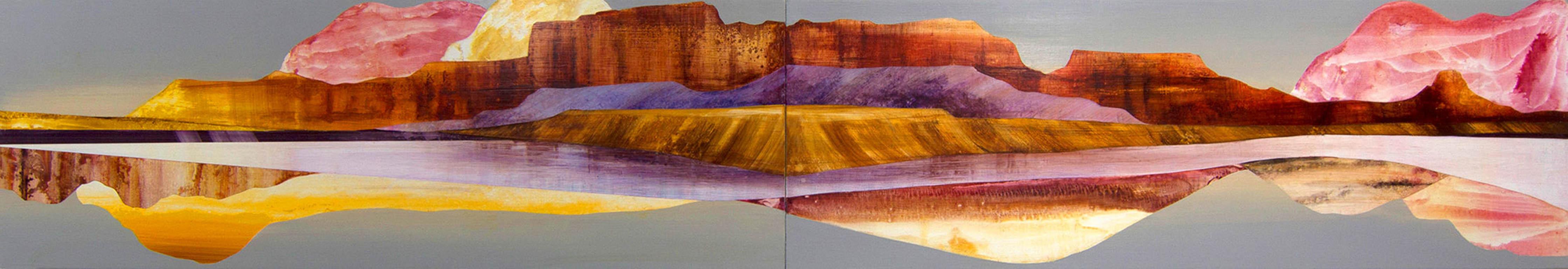 Sarah Winkler Landscape Painting - Where Canyons Reflect Time, Pink Skies Float on Rivers Wide